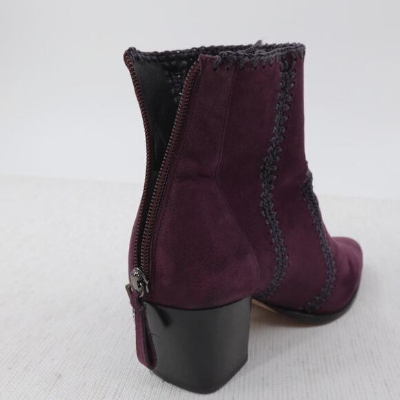 Alexandre Birman Benta Bootie 8 / 8.5 Burgundy Suede Crochet Ankle Boots Western - Picture 10 of 16